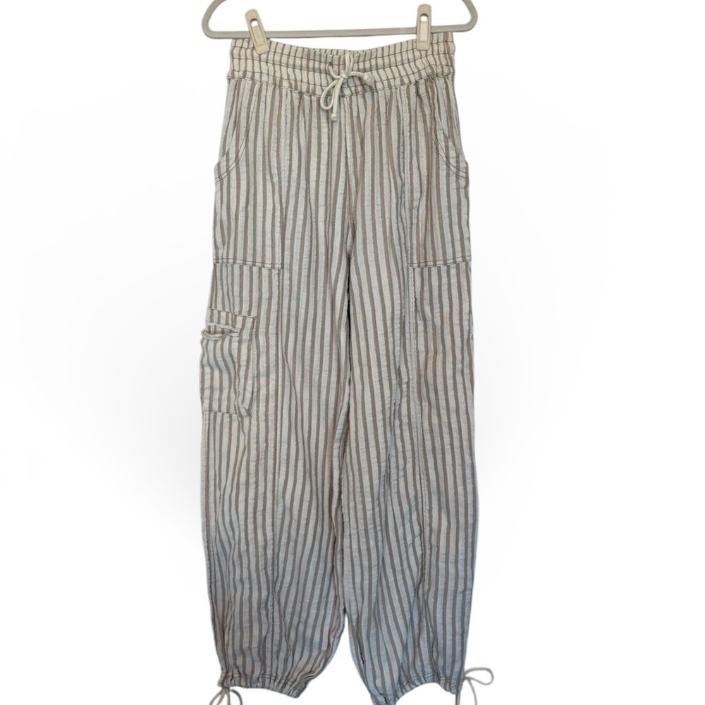 Striped Drawstring Cargo Lounge Pants - Beige/White